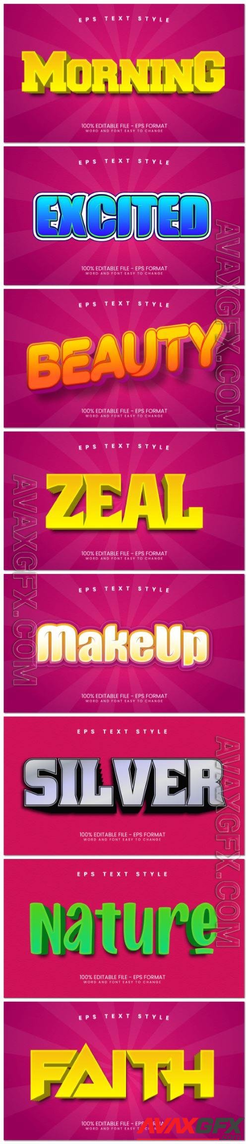 Set 3d editable text style effect vector vol 102