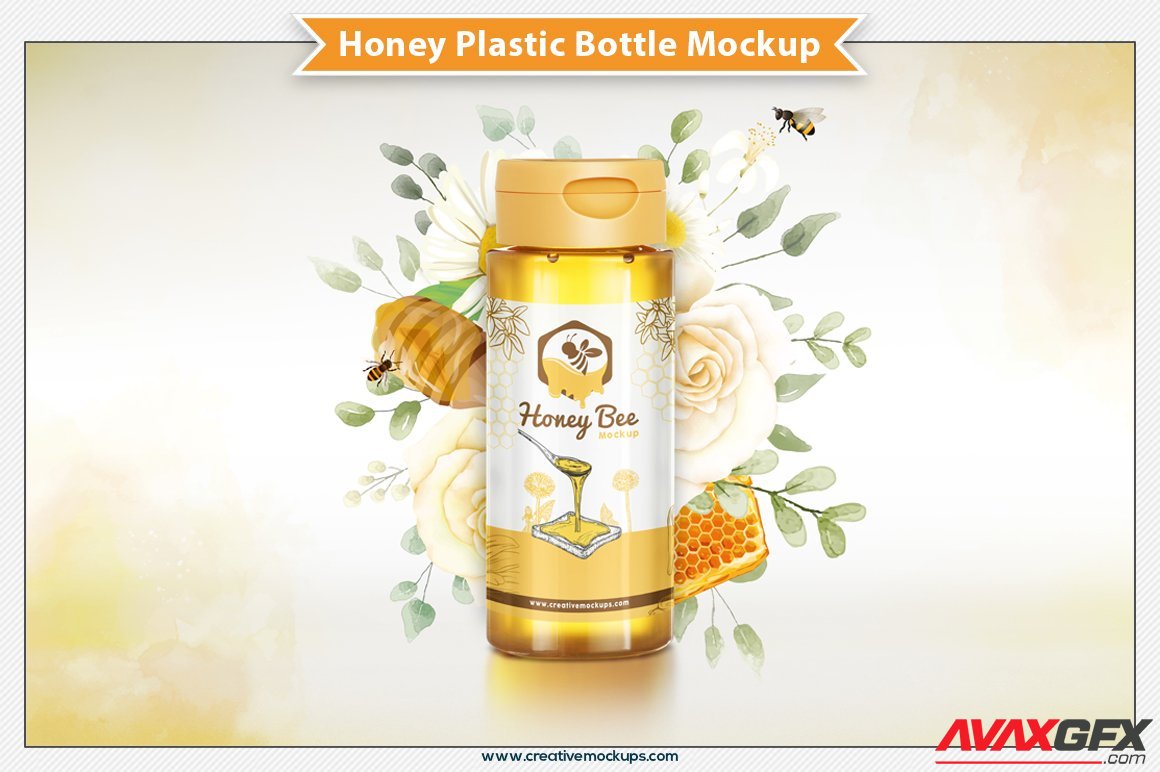 CreativeMarket - Honey Plastic Bottle Mockup 6305503