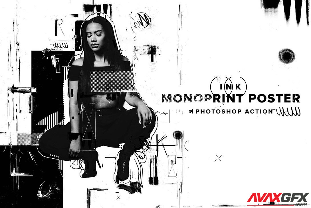 CreativeMarket - Ink Monoprint Poster PS Action 6357795