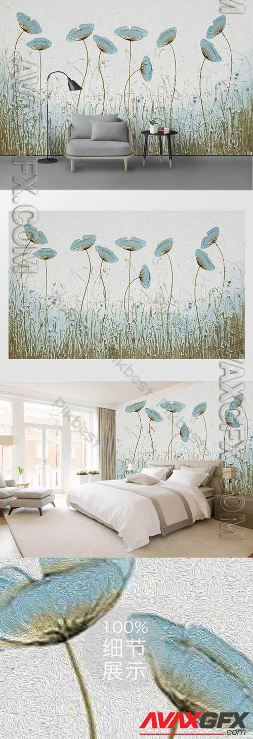 Tropical plants hand drawn tv background wall painting