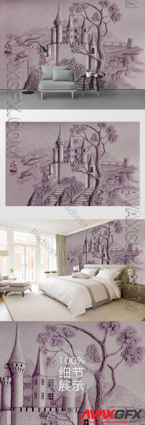 European 3d embossed ancient castle tv background wall