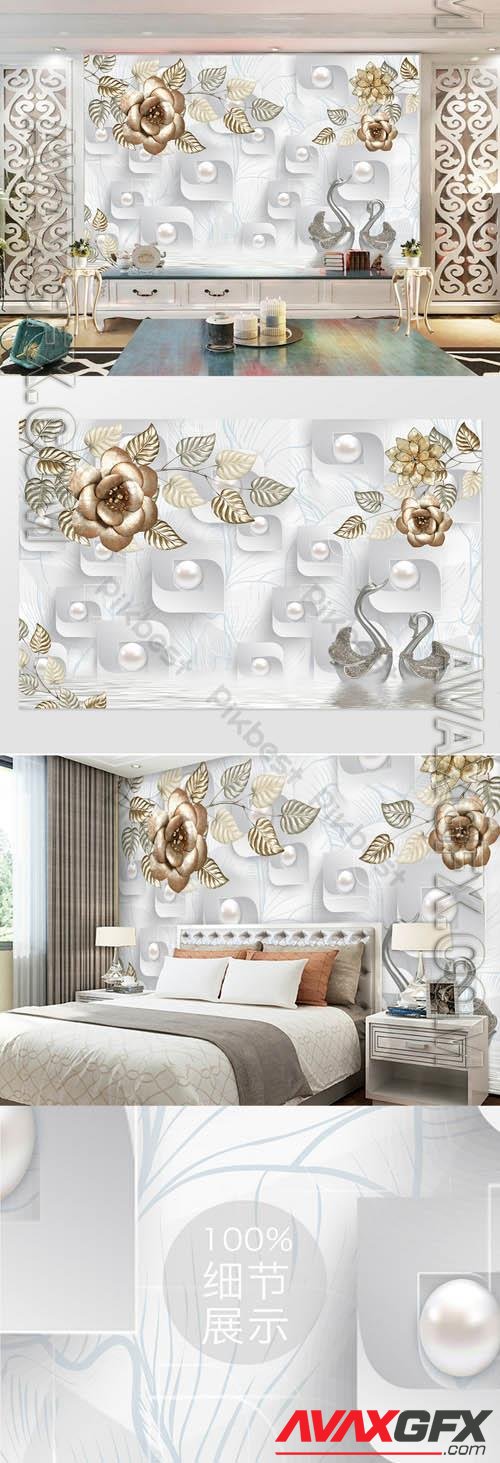 Geometric image pearl wrought iron flower tv background wall