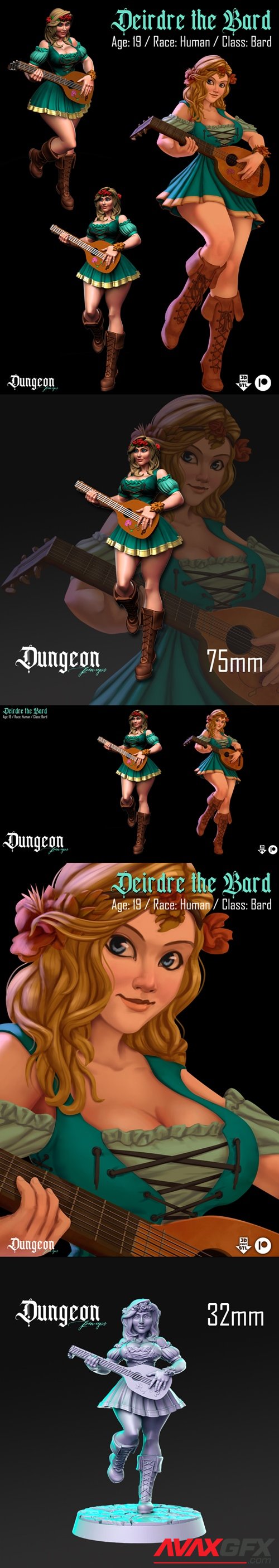 Dungeon Pin-ups Bard – 3D Printable STL