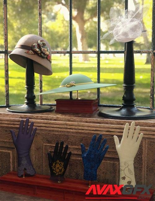 Vintage Hats and Gloves for Genesis 8 and 8.1 Females