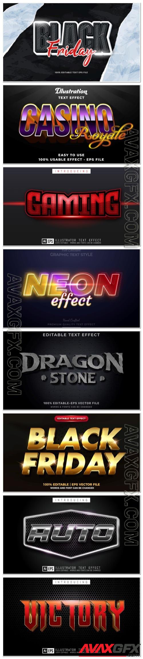 Set 3d editable text style effect vector vol 124