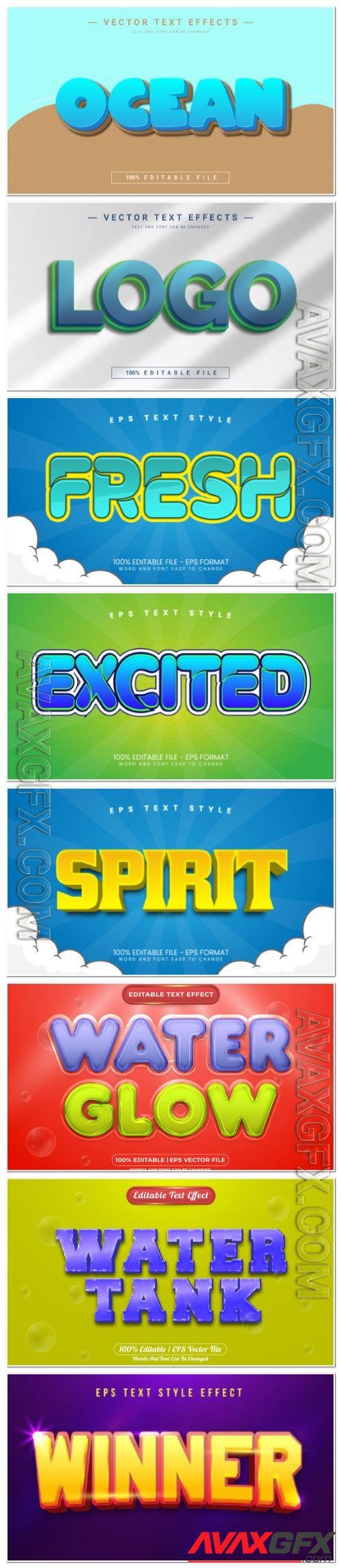 Set 3d editable text style effect vector vol 120