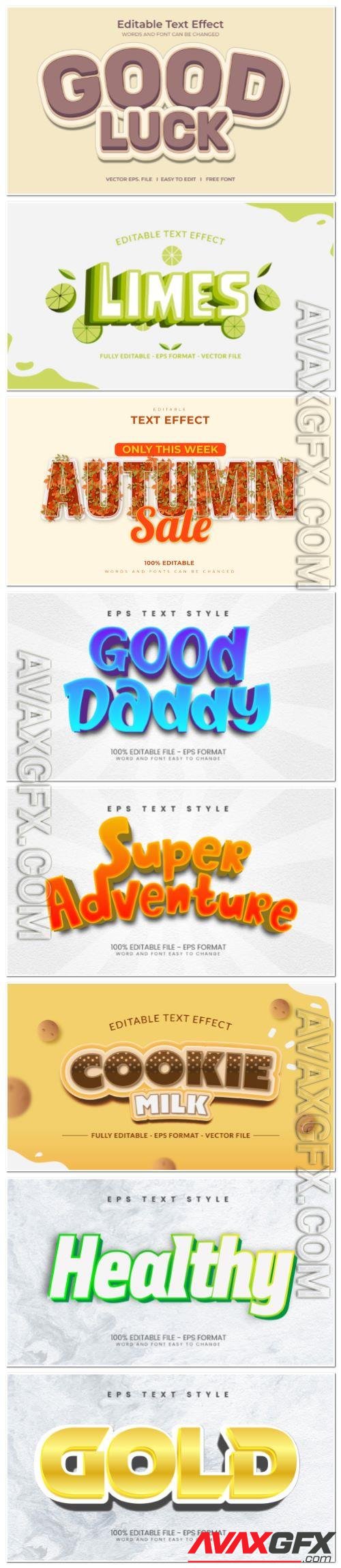 Set 3d editable text style effect vector vol 119