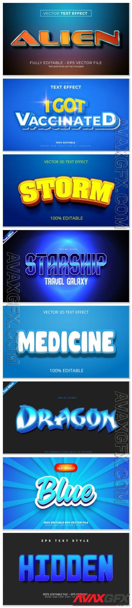 Set 3d editable text style effect vector vol 122