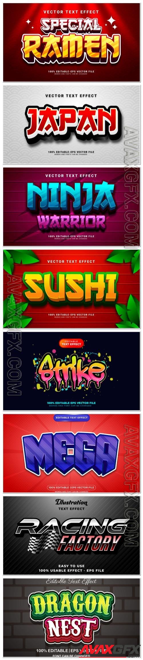 Set 3d editable text style effect vector vol 116