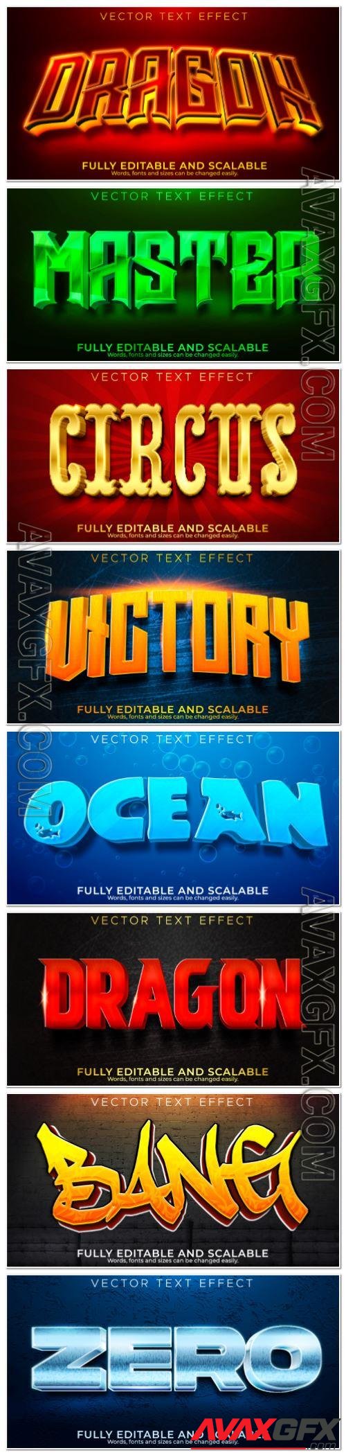 Set 3d editable text style effect vector vol 134