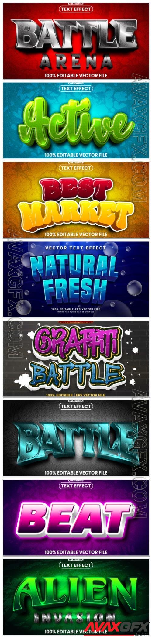 Set 3d editable text style effect vector vol 146