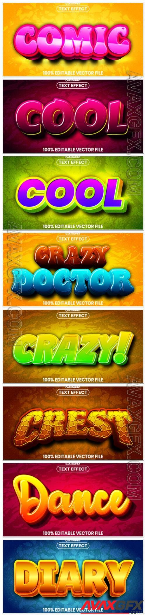 Set 3d editable text style effect vector vol 147