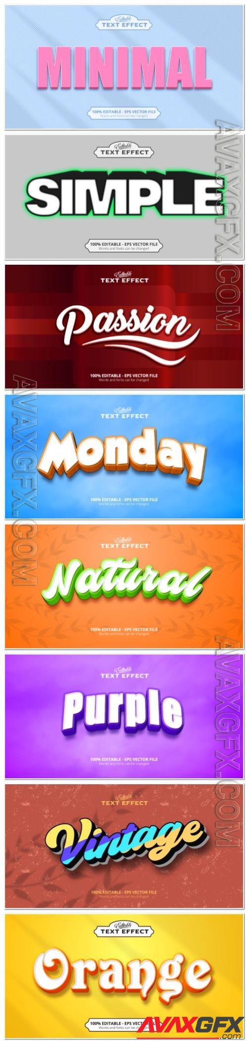 Set 3d editable text style effect vector vol 138