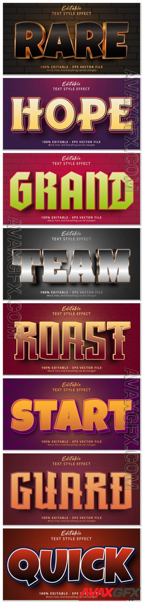 Set 3d editable text style effect vector vol 142