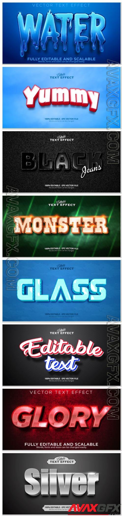 Set 3d editable text style effect vector vol 136