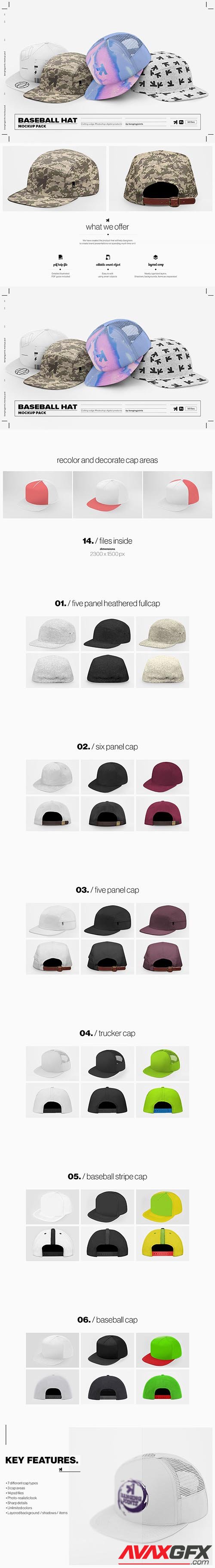 Creativemarket - Baseball Hat Full Cap Trucker Mockup 6146781