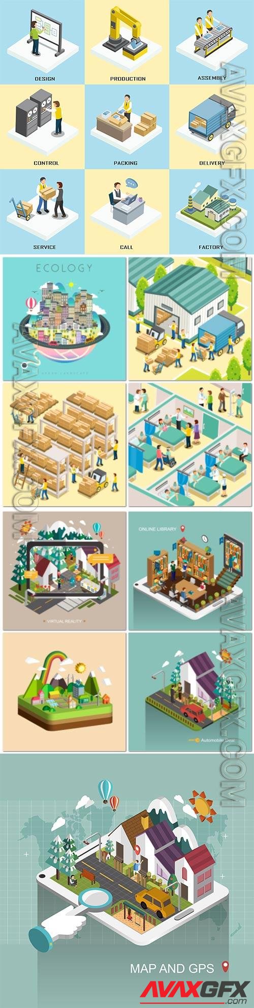 Concept in 3d isometric flat design vector template vol 2