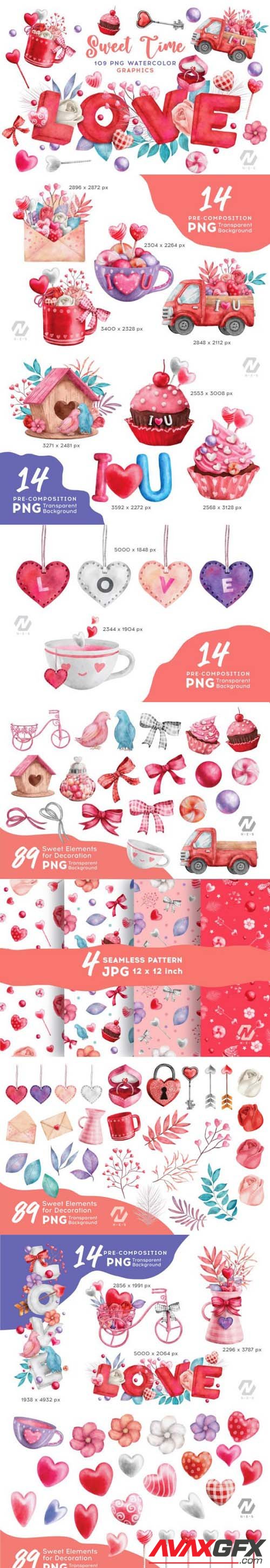 Valentine Sweet Love Watercolor Clipart