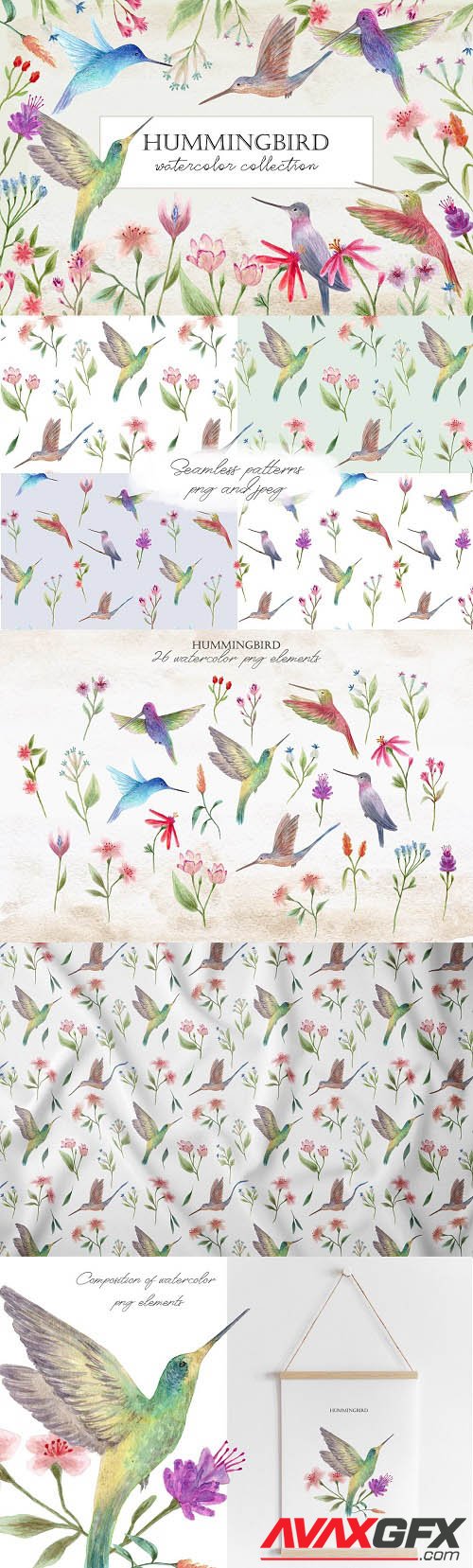 Hummingbirds. Cliparts and Patterns - 6526299