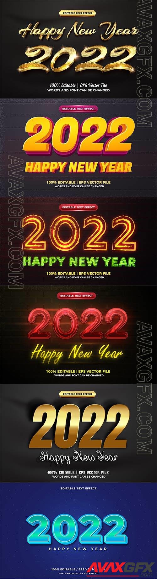 Happy new year 2022 3d gold text style effect vector