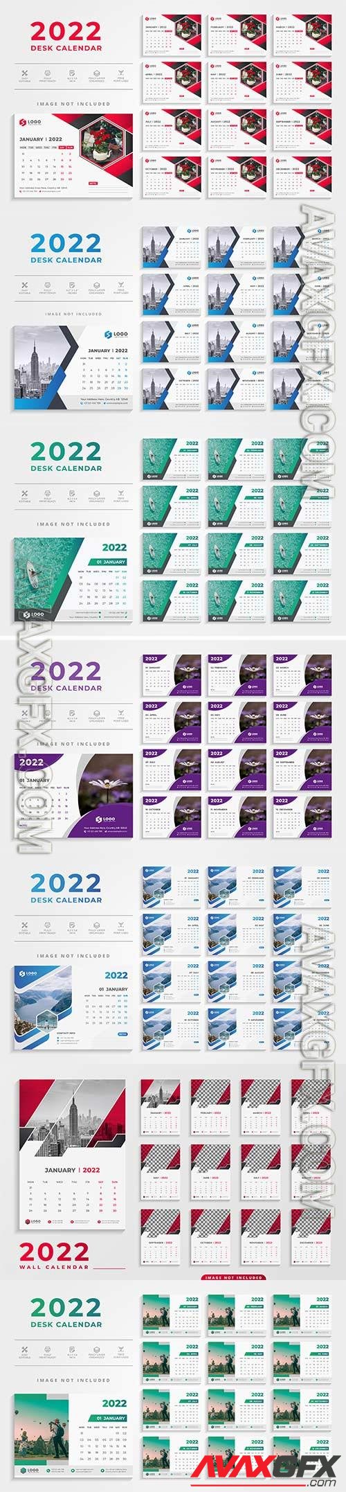 Modern 2022 desk calendar template premium vector
