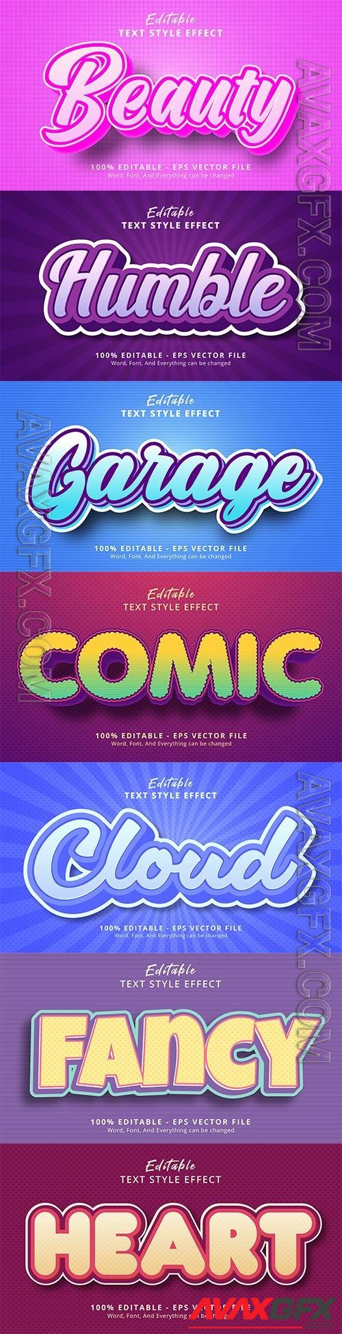 Set 3d editable text style effect vector vol 162