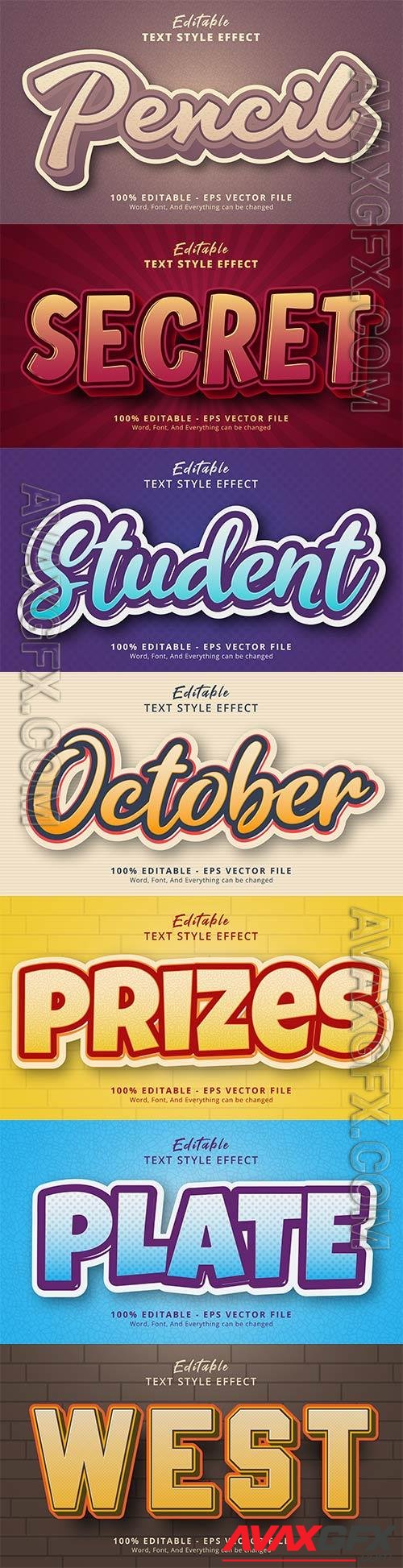 Set 3d editable text style effect vector vol 164