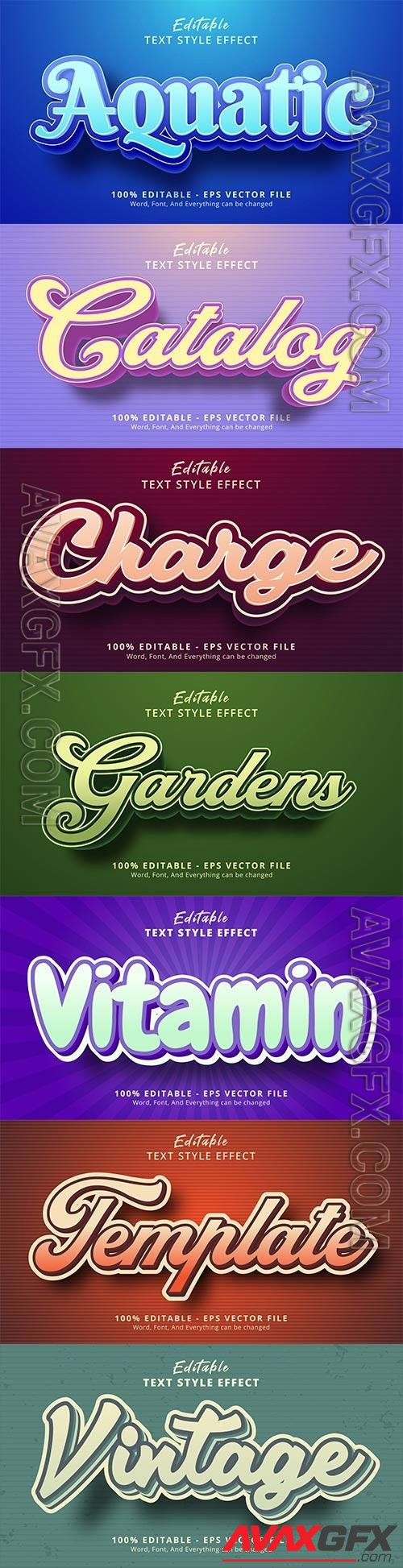 Set 3d editable text style effect vector vol 161