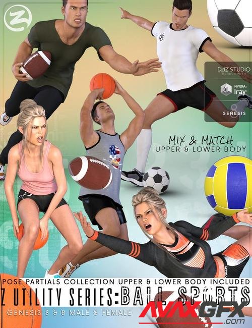 Z Utility Series : Ball Sports - Props, Poses and Partials for Genesis 3 and 8