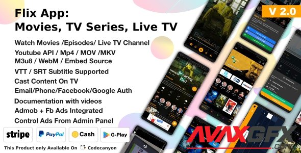 CodeCanyon - Flix App v2.4 - Movies - TV Series - Live TV Channels - TV Cast - 25446813