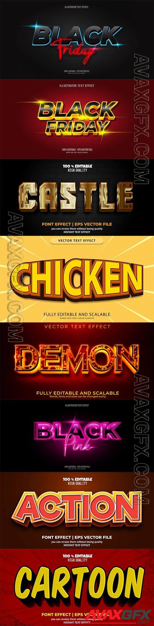 Set 3d editable text style effect vector vol 179