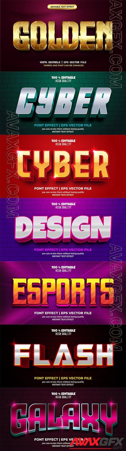 Set 3d editable text style effect vector vol 176