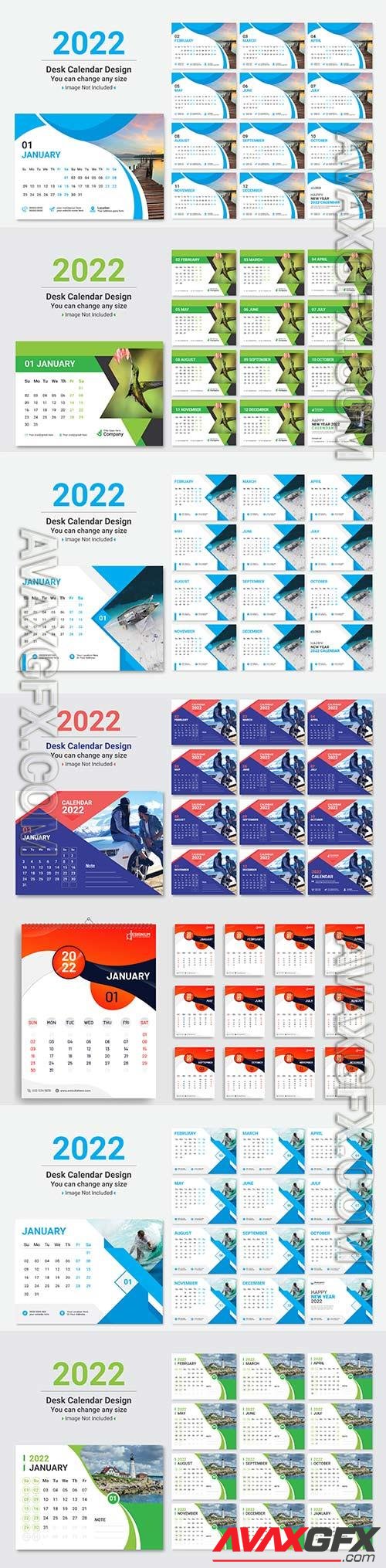 Modern new year 2022  calendar design premium vector