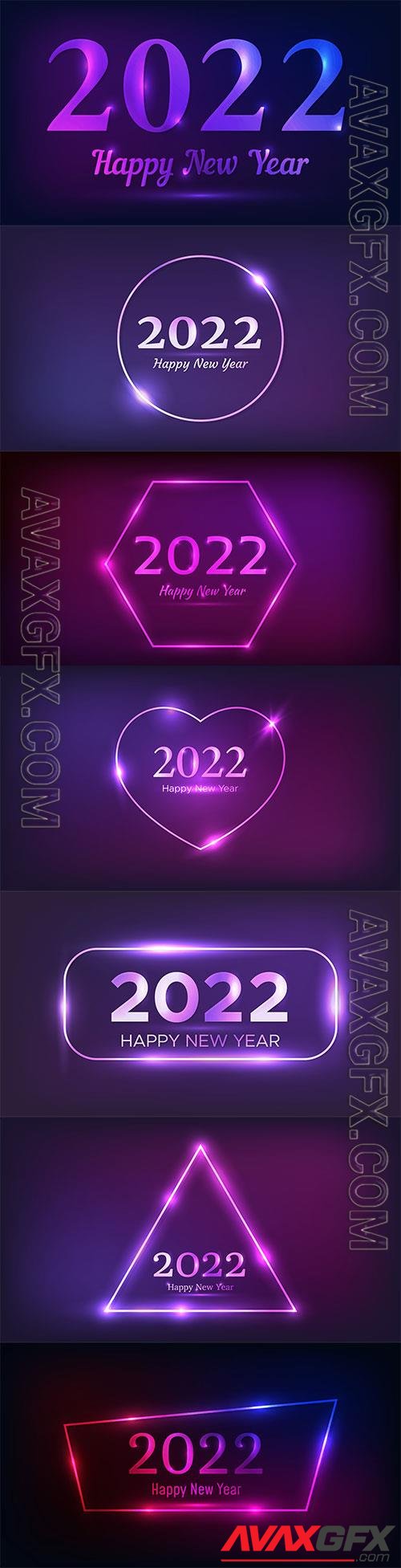 2022 happy new year neon vector background