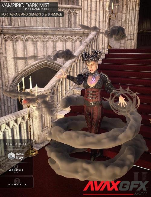 Vampiric Dark Mist Props and Poses for Genesis 3 and 8 Female