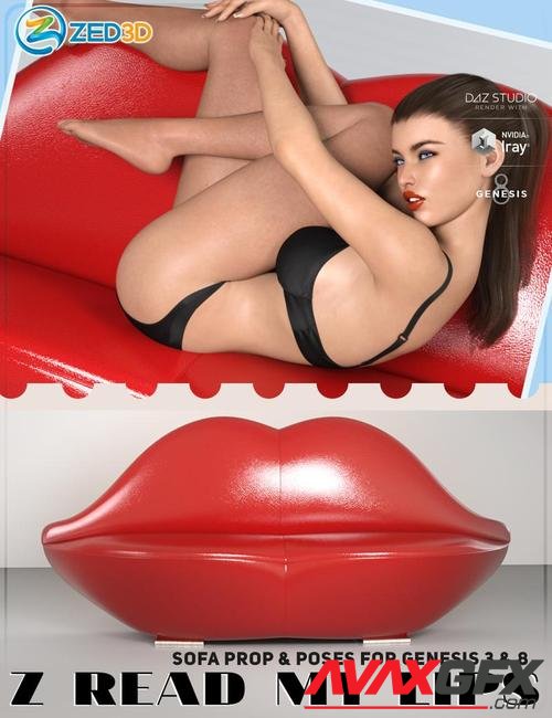 Z Read My Lips Sofa and Poses for Genesis 3 and 8