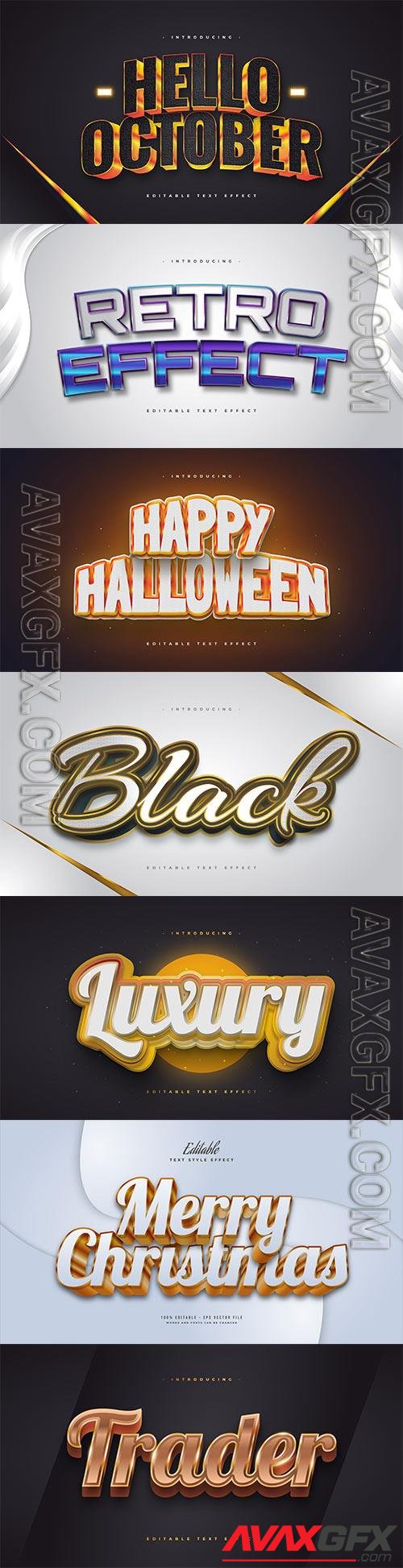 Set 3d editable text style effect vector vol 198