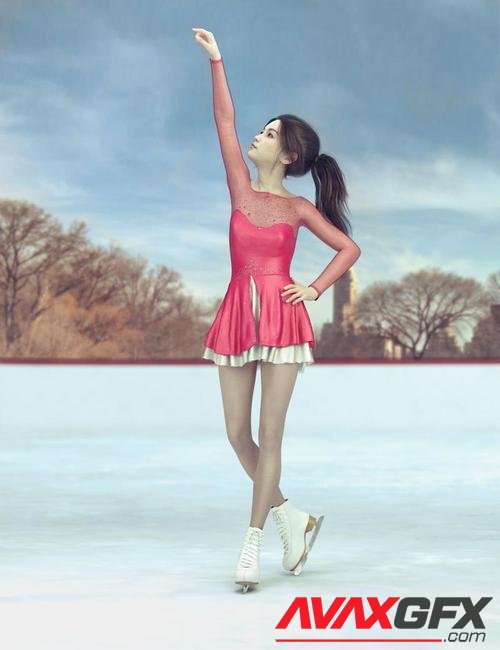 dForce Ice Skating Princess Outfit and Rink for Genesis 8 Female(s)
