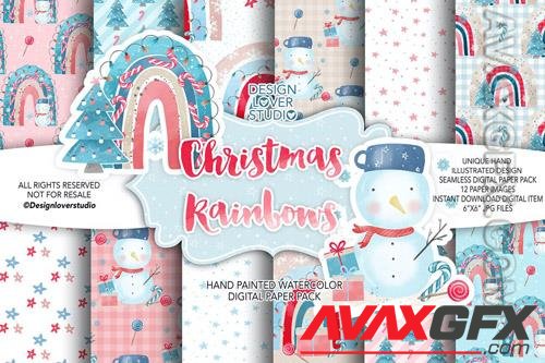 Christmas Rainbow digital paper pack-K4BBJHZ
