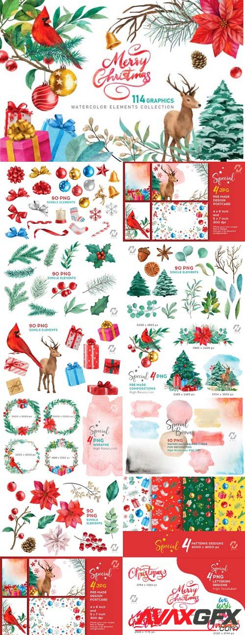 Christmas Watercolor Elements Graphics