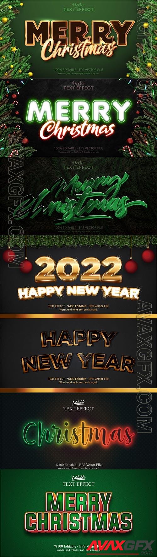 2022 New year, Merry christmas editable text effect premium vector vol 1