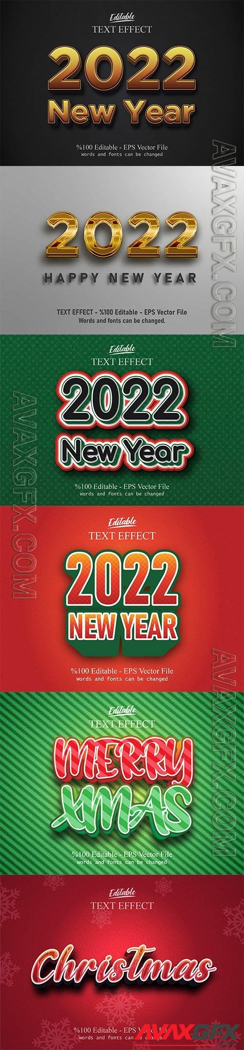 2022 New year, Merry christmas editable text effect premium vector vol 4