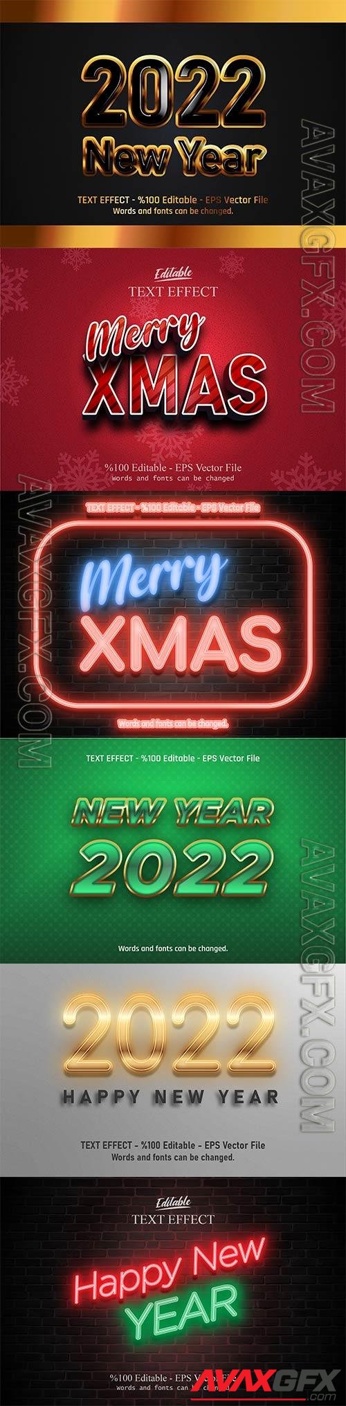 2022 New year, Merry christmas editable text effect premium vector vol 6