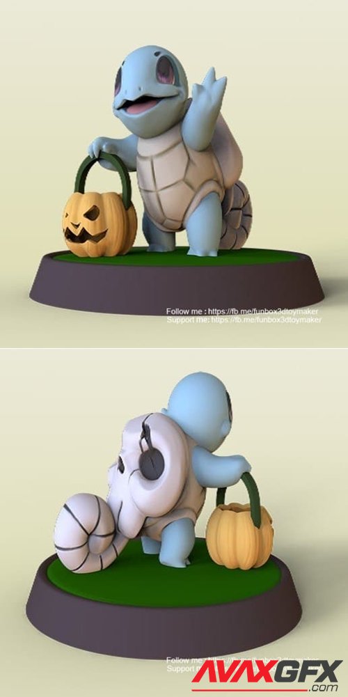 Squirtle With Pumpkin Pokemon Halloween – 3D Printable STL