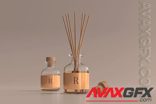 Incense air freshener reed diffuser glass bottle mockup