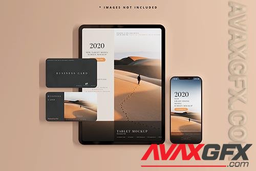 Smart phone tablet with business cards mockups