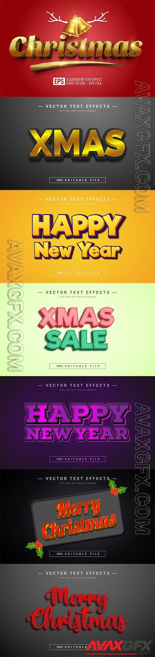 2022 New year, Merry christmas editable text effect premium vector vol 16