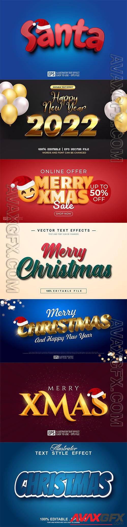 2022 New year, Merry christmas editable text effect premium vector vol 17