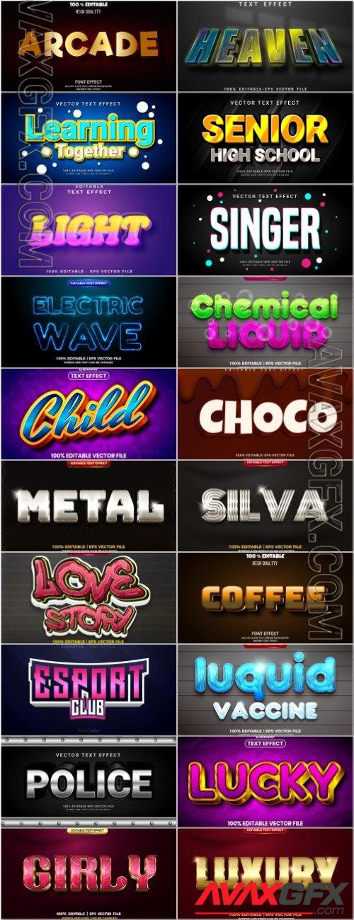 Set 3d editable text style effect vector vol 212