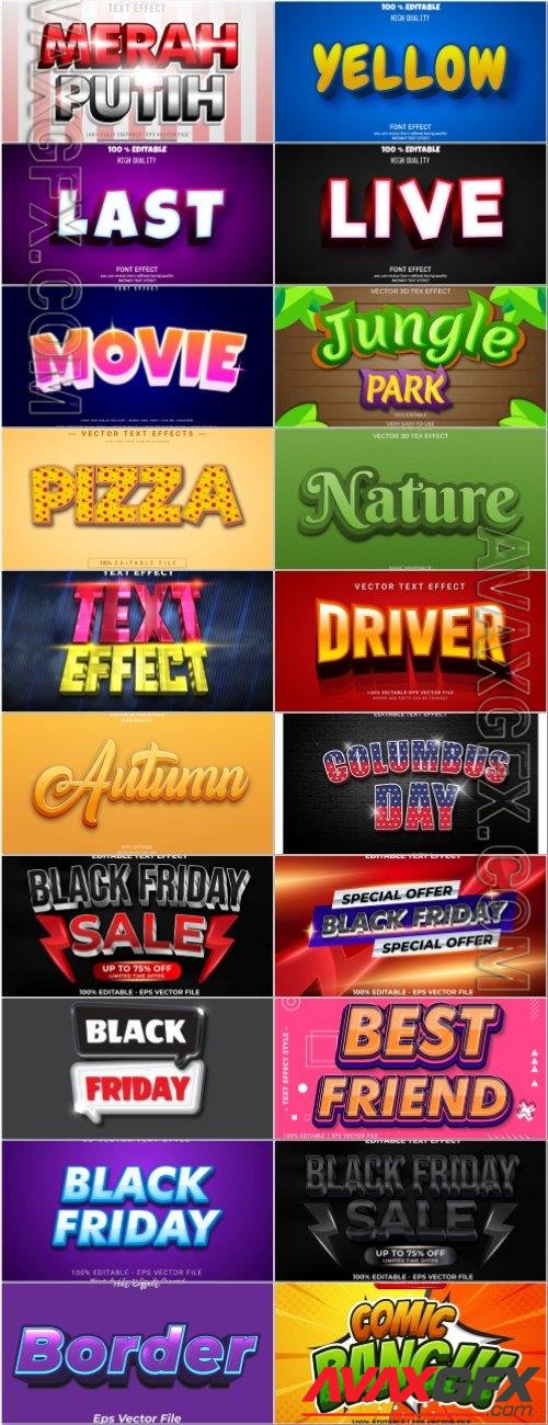 Set 3d editable text style effect vector vol 210